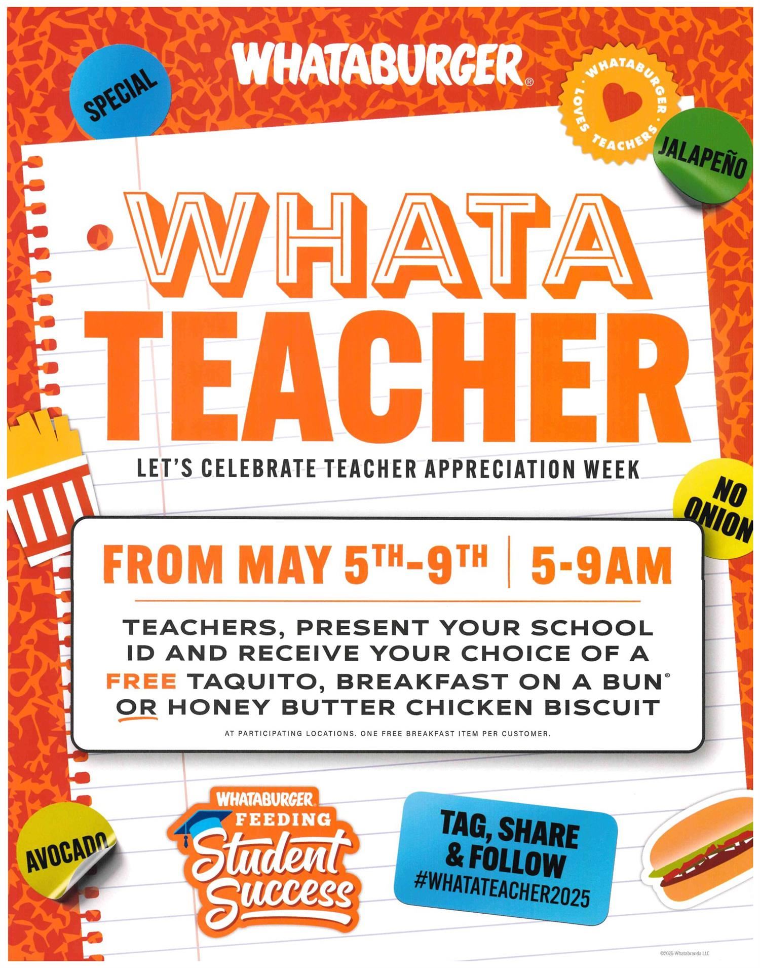 Whataburger Free Breakfast for Teachers
